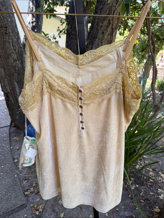 Aratta Other - Aratta Pale Gold Lace-Trim Velvet Chemise